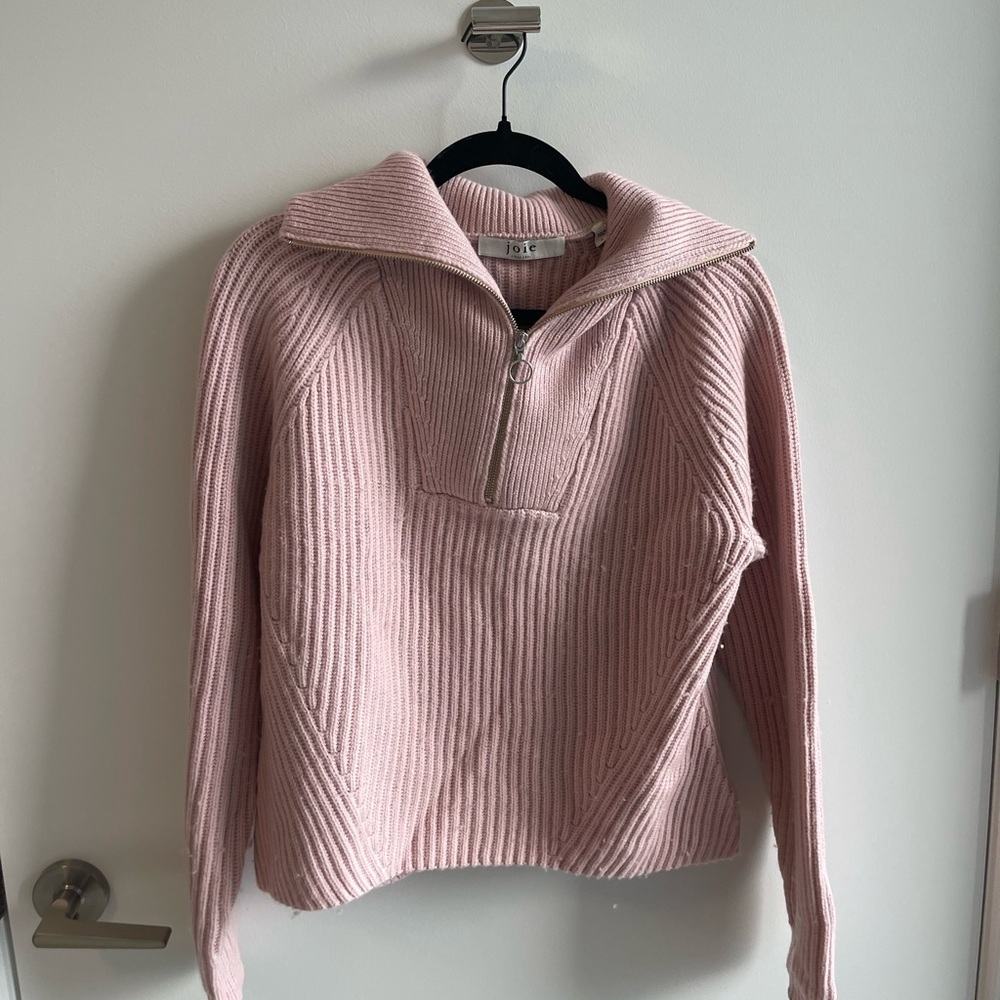JOIE Pink Ribbed Women's Sweater Quarter Zip